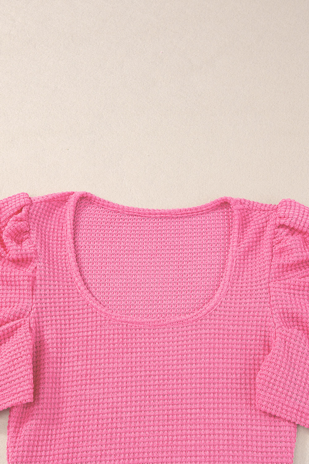 Women's Top Featuring Waffle Knitted Ruched Balloon Sleeve