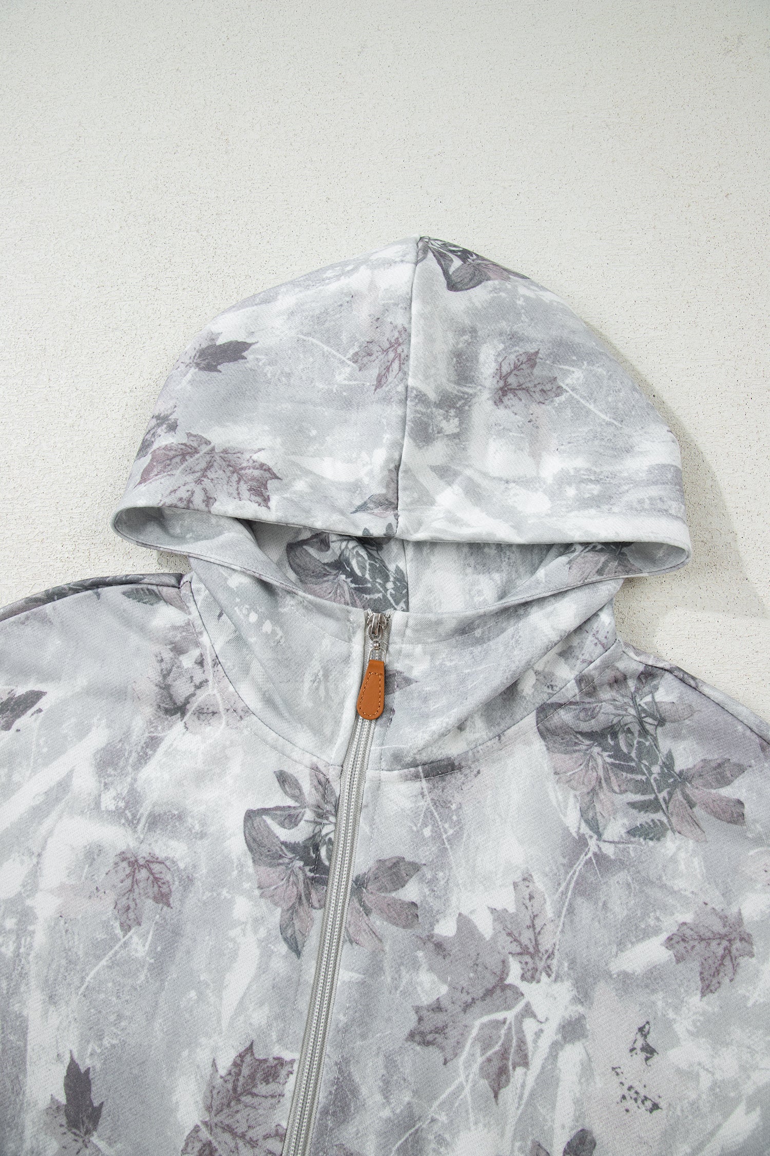 Print Camo Leaf Kangaroo Pocket Quarter Zip Hoodie