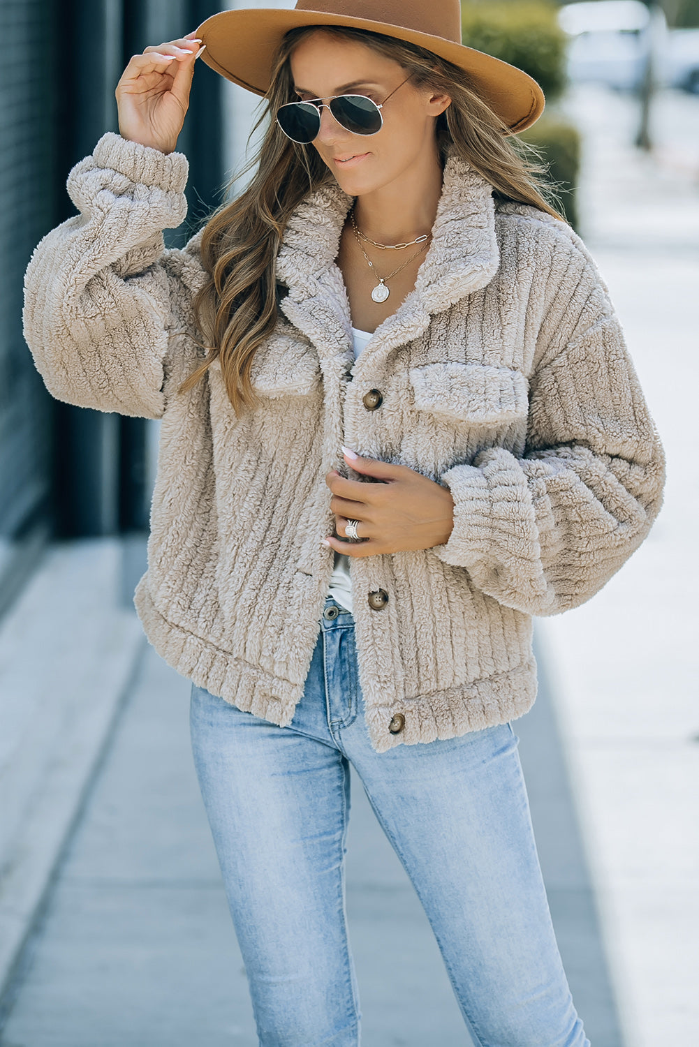 Women's Button Plush Fleece Jacket