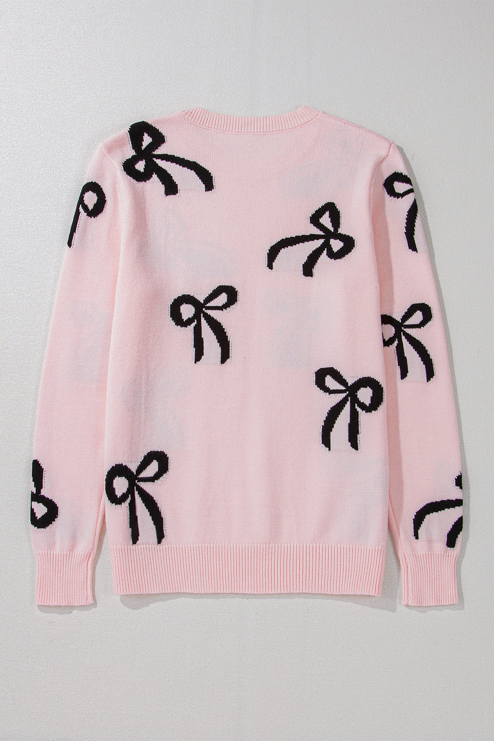 Pink Bow Pattern Knitted Loose Fit Sweater