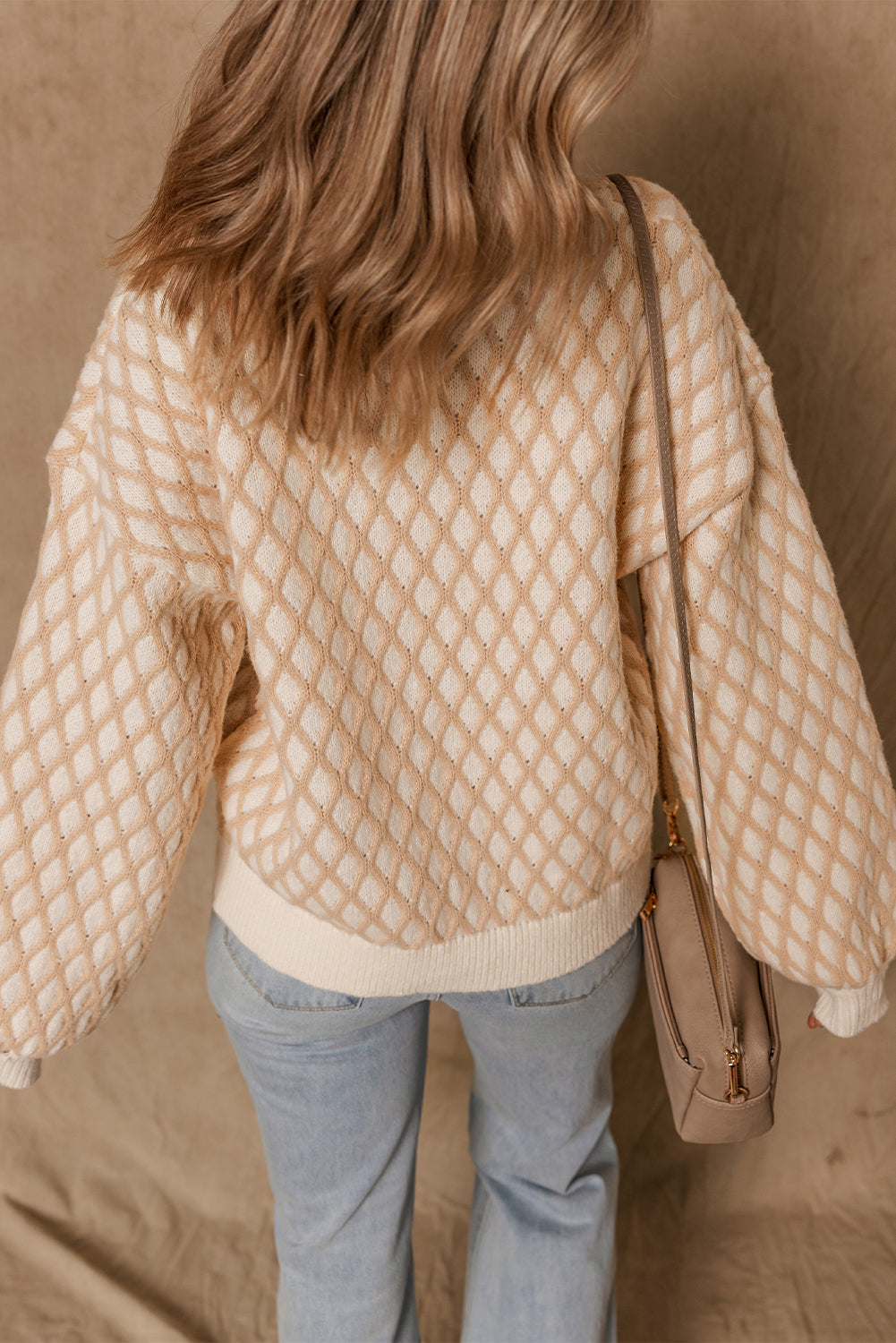 Knit Rhombus Textured Mock-Neck Knit Top in Smoke Gray