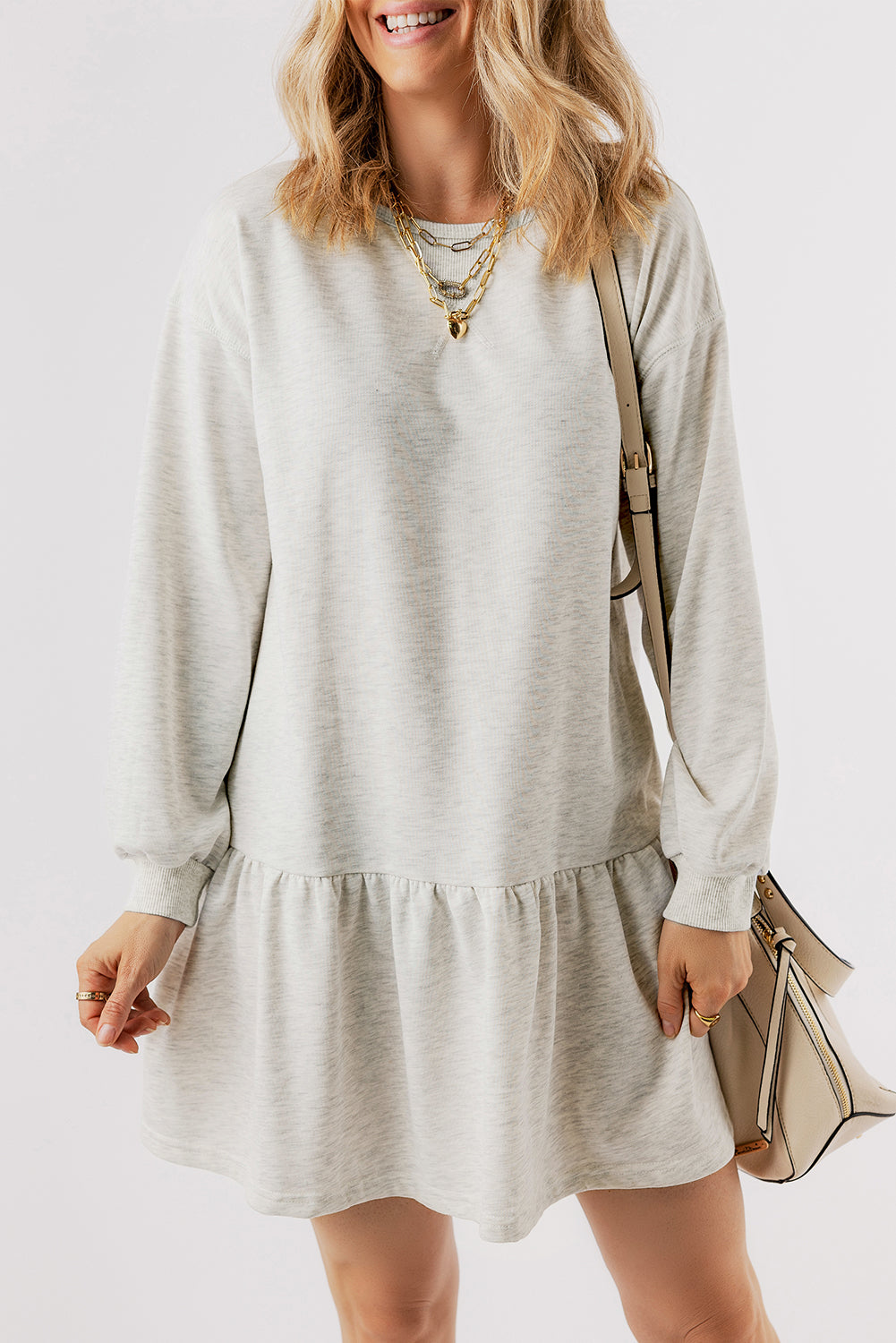 Mini Dress for Women Balloon Sleeve Ruffle-Trimmed Hem