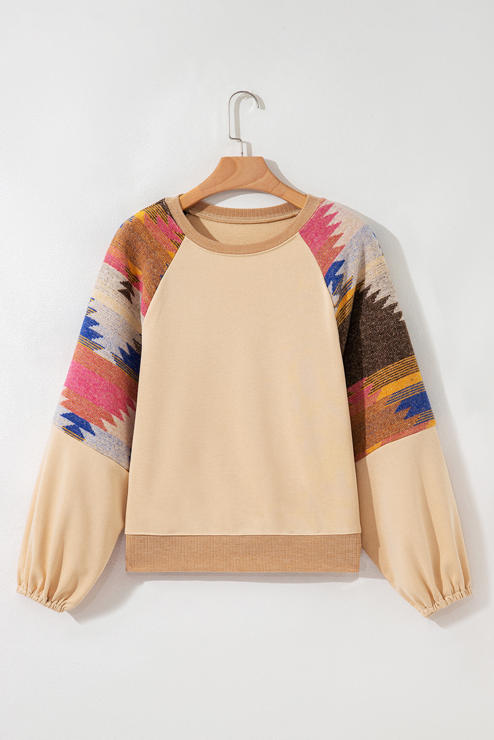 Aztec Patchwork Raglan Pullover Sweatshirt