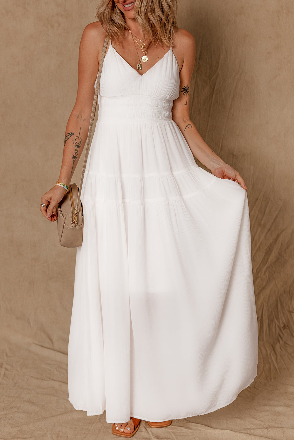 White Spaghetti Straps Elegant Long Dress