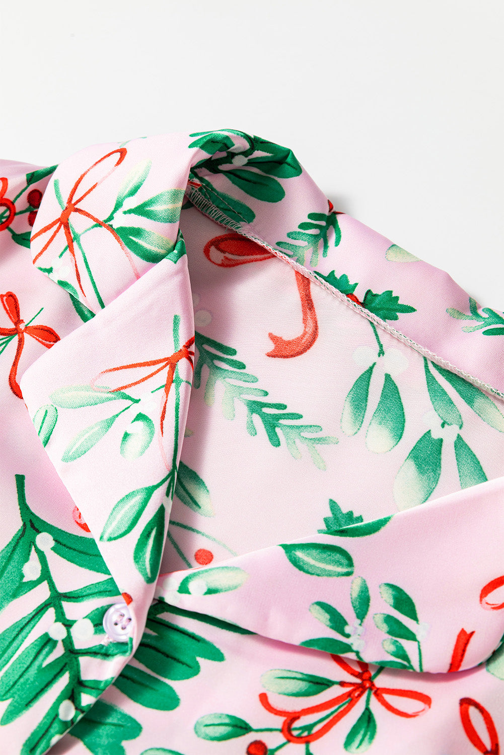Plant Christmas Berries Print Satin Long-Sleeved Pajama Set