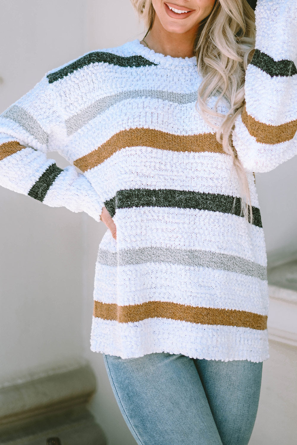 Knit Sweater for Women Striped Popcorn