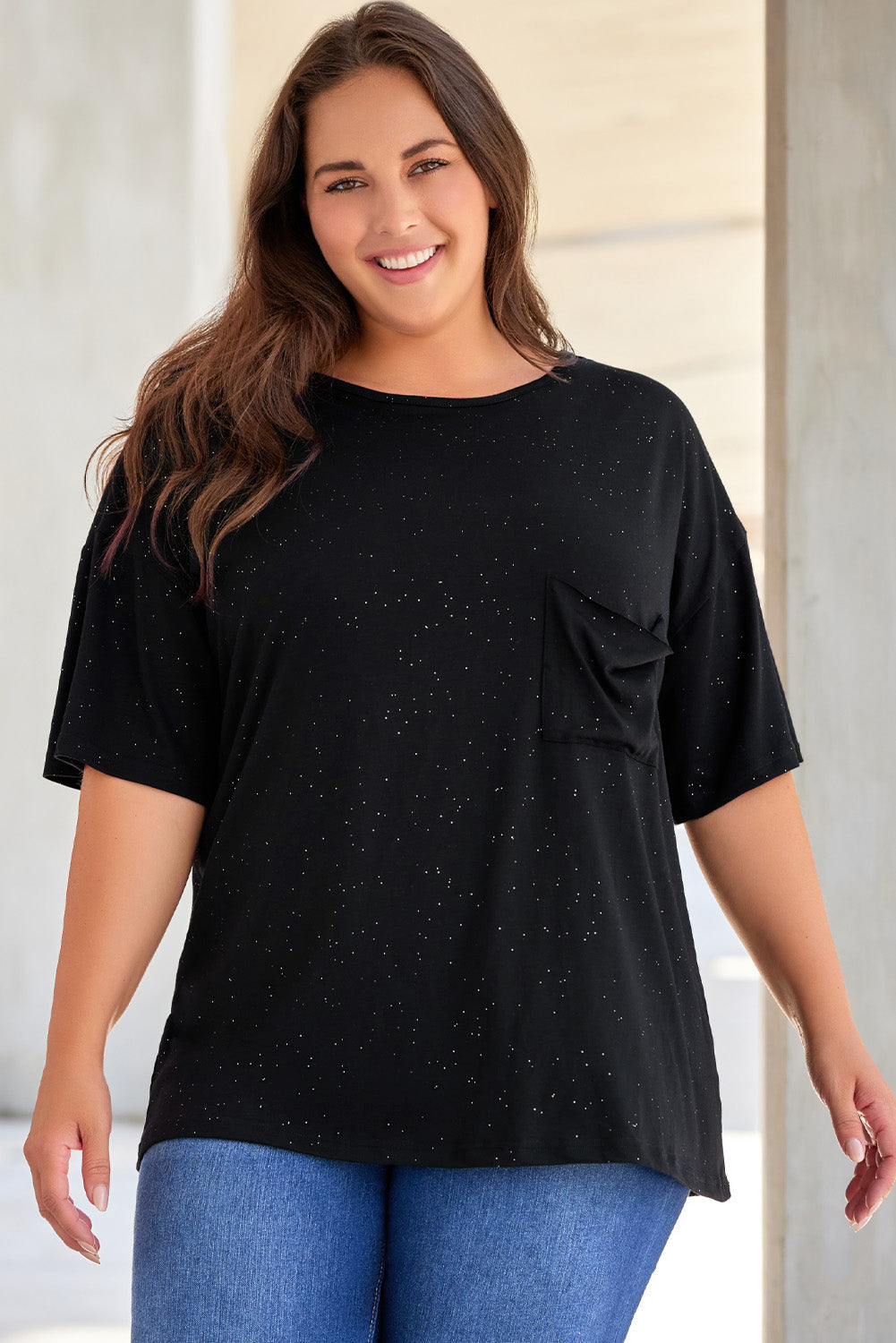 Women's T-shirt with Plus Size Pocket-Detail Splatter Allover