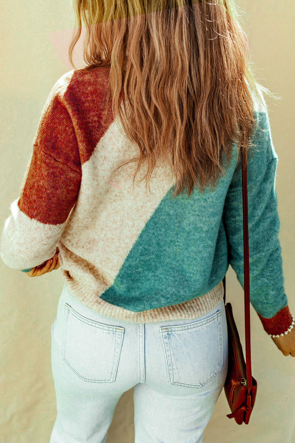 Women's Sweater with Rib-Knitted Trim Round Neck