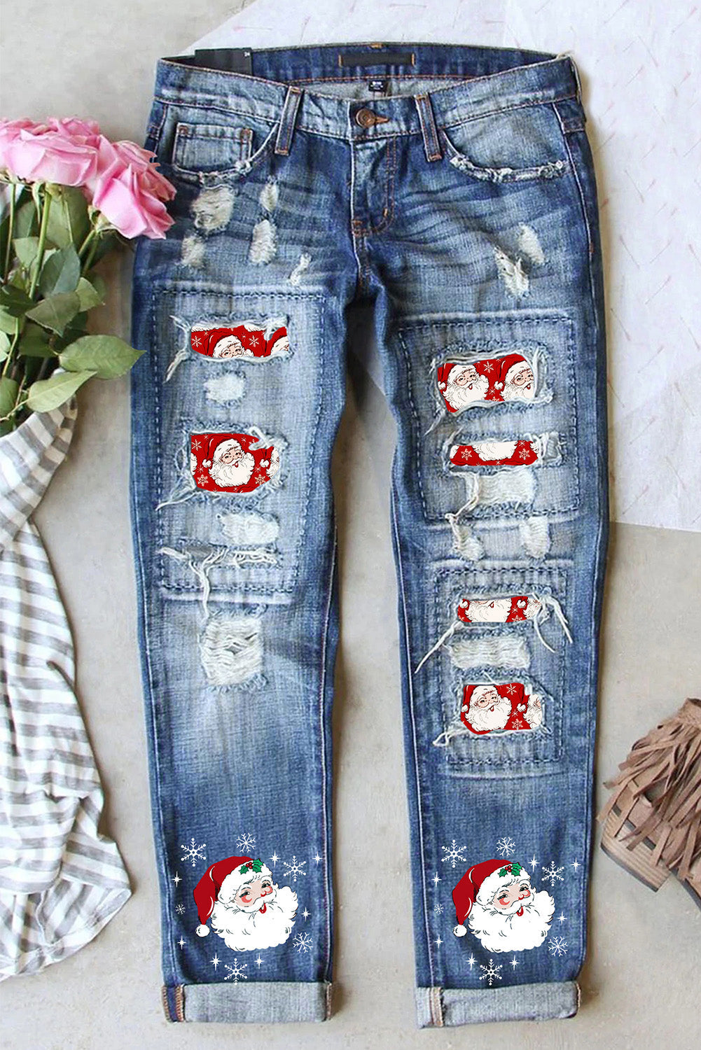 Women's Claus Boyfriend Christmas Santa Jeans