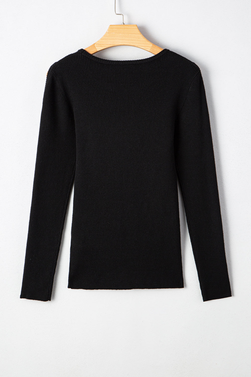 Rib-Knit Knit Cold Shoulder Knit Top in Black