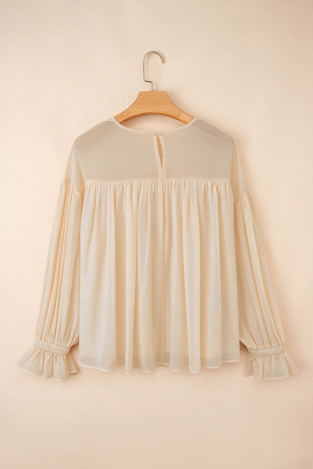 Pleated Ruffle Long-Sleeved Chiffon Blouse