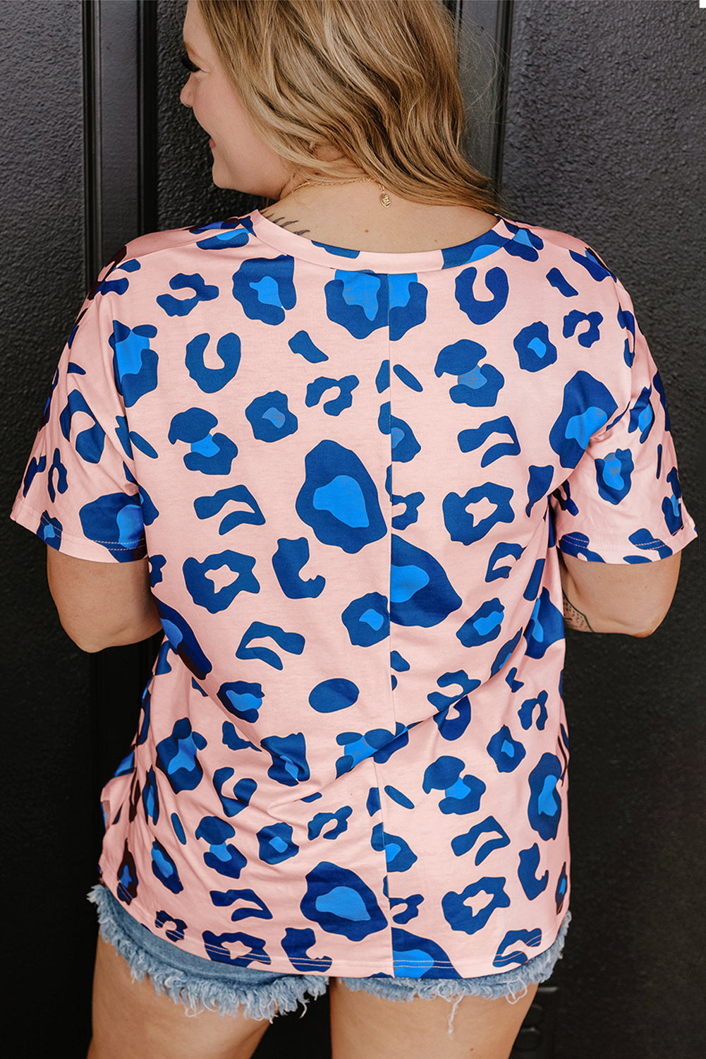 Women's V Neck Plus Size Leopard-Print Print Tee