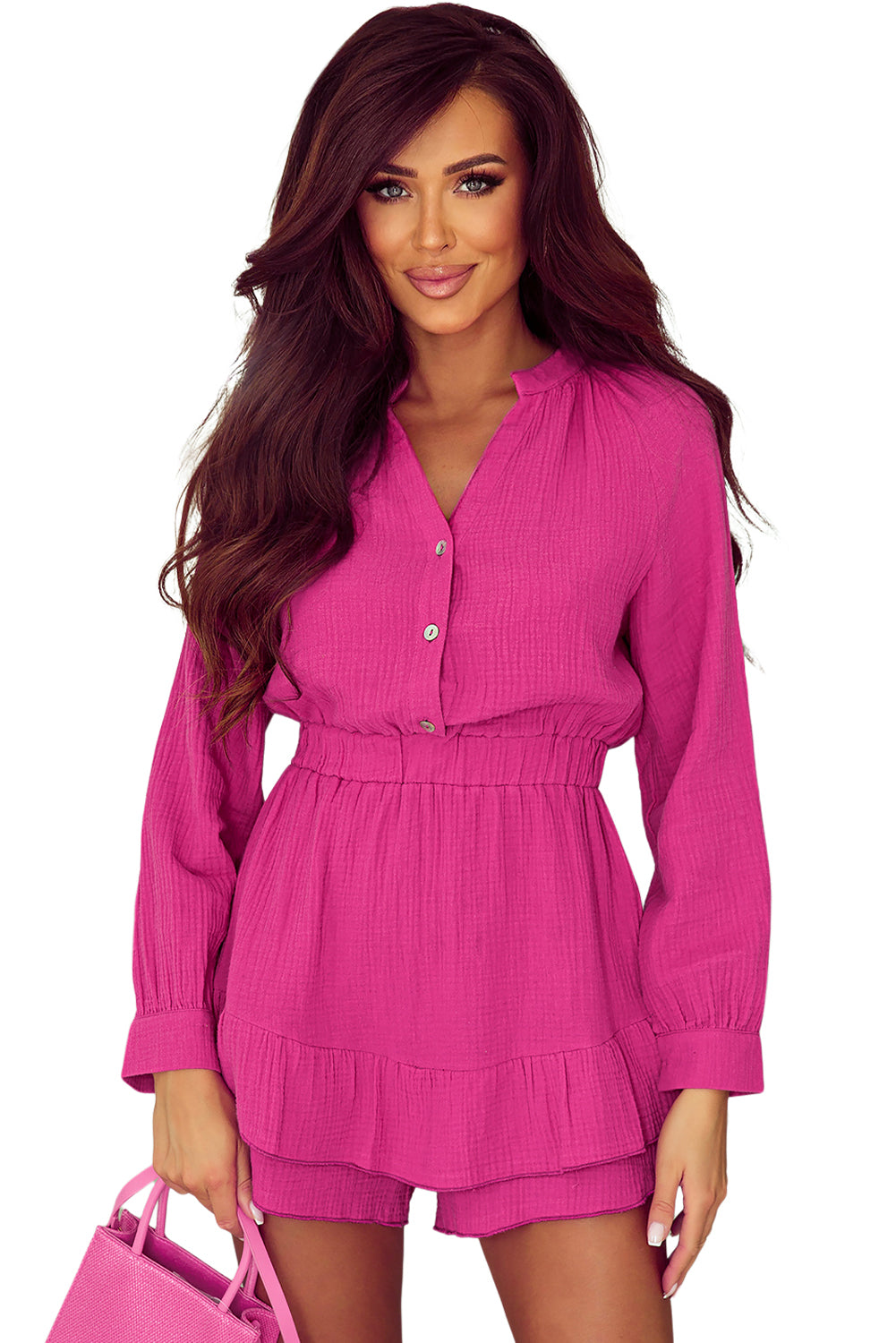Women's Romper with Layered Ruffle-Trimmed Long-Sleeve