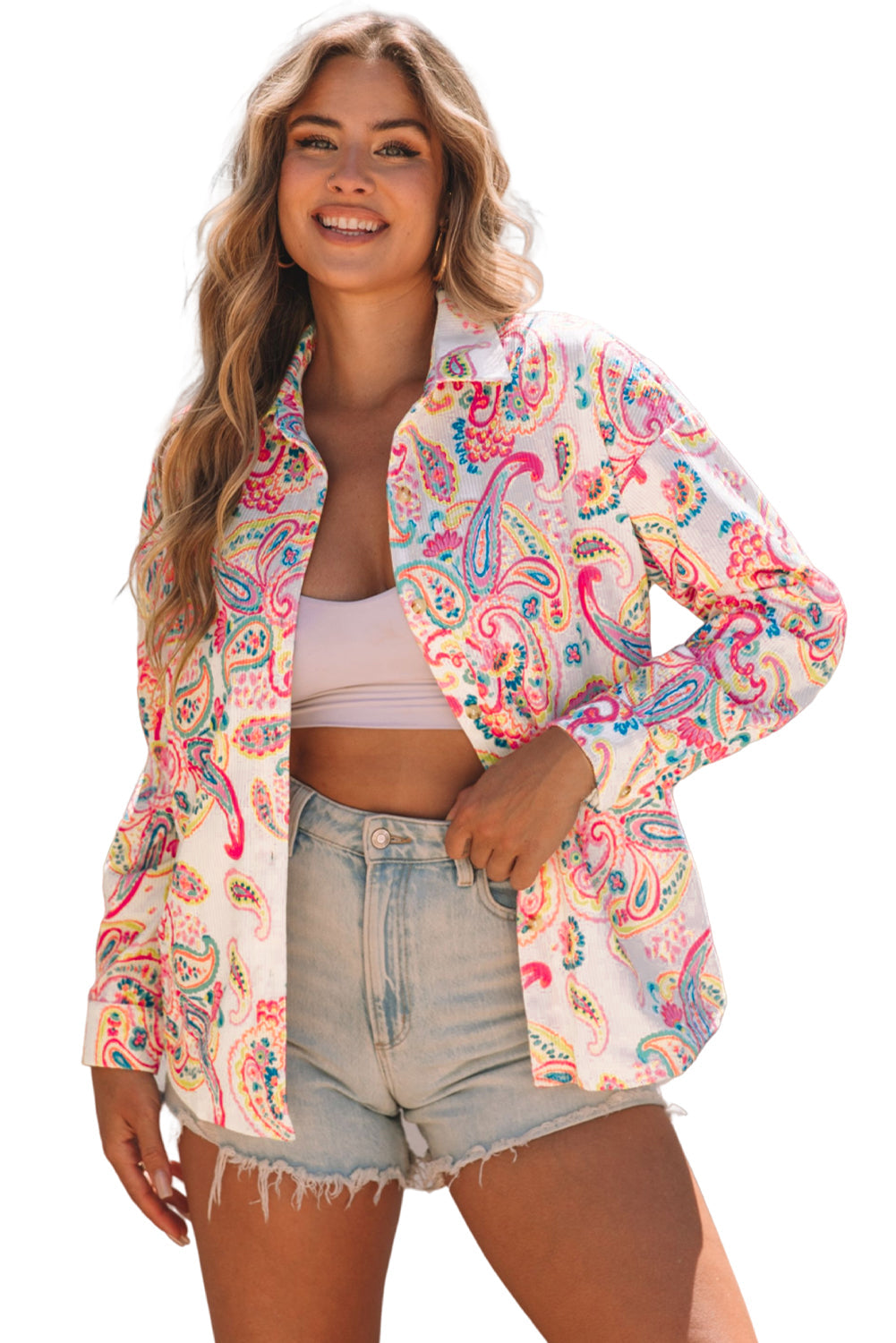 Women's Shacket with Cord Paisley Pattern