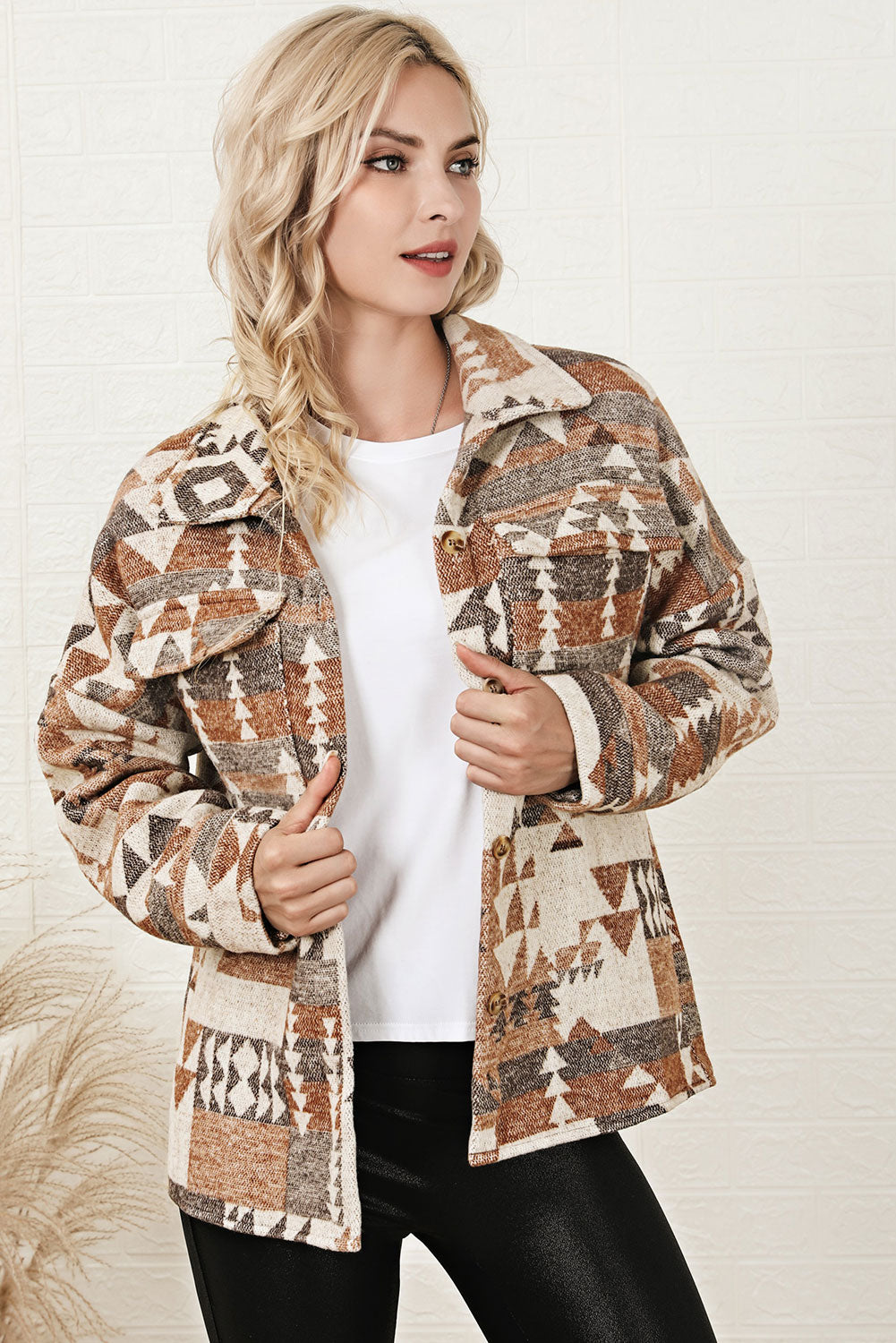 Jacket for Women Pocket Button-Front Aztec Flap