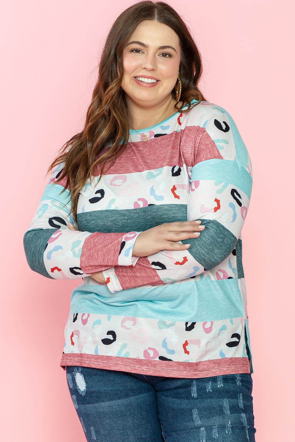 Women's Plus Size Color-Block Pullover Top