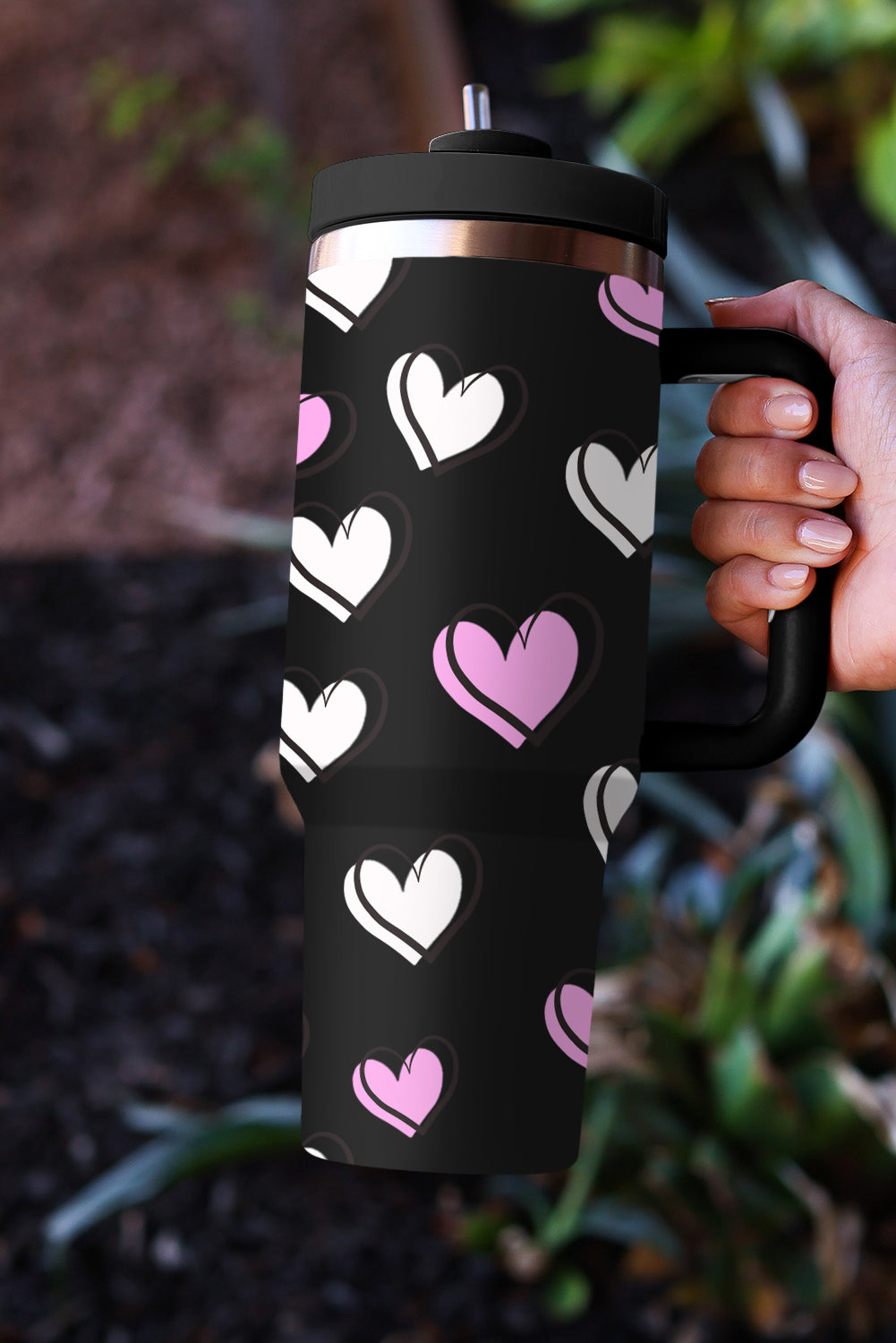 Valentines Thermos Heart Printed Cup with Handle 40oz