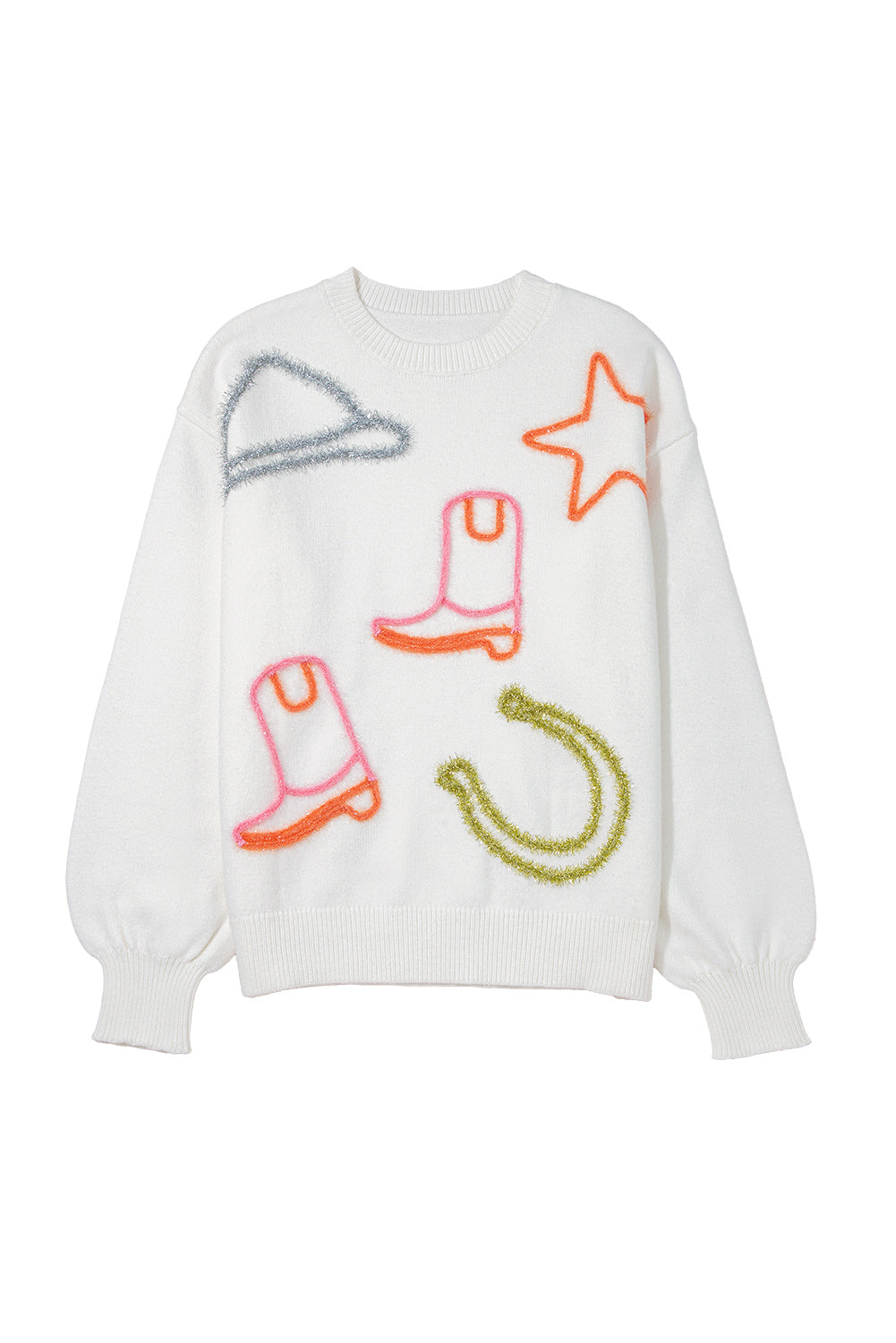 Boots Tinsel Western Horseshoe Star Knit Crew-Neck Knit Top