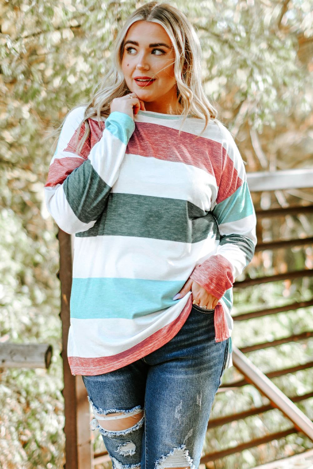 Women's Pullover Plus Size Color-Block Top