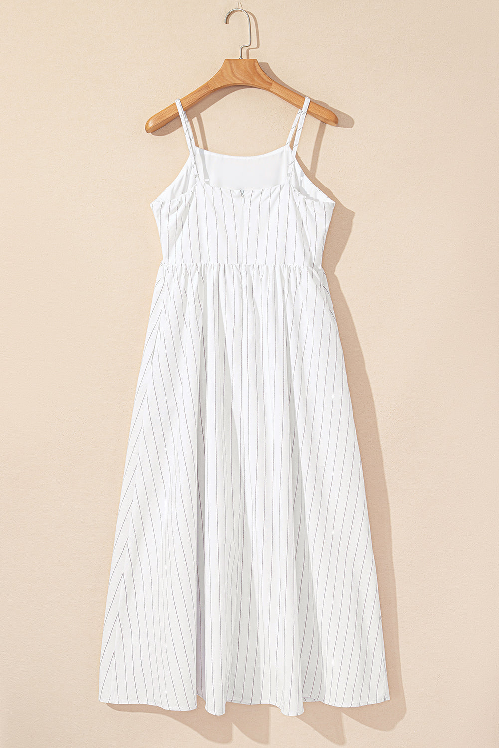 Beige Stripe Spaghetti Strap High Waist Maxi Dress