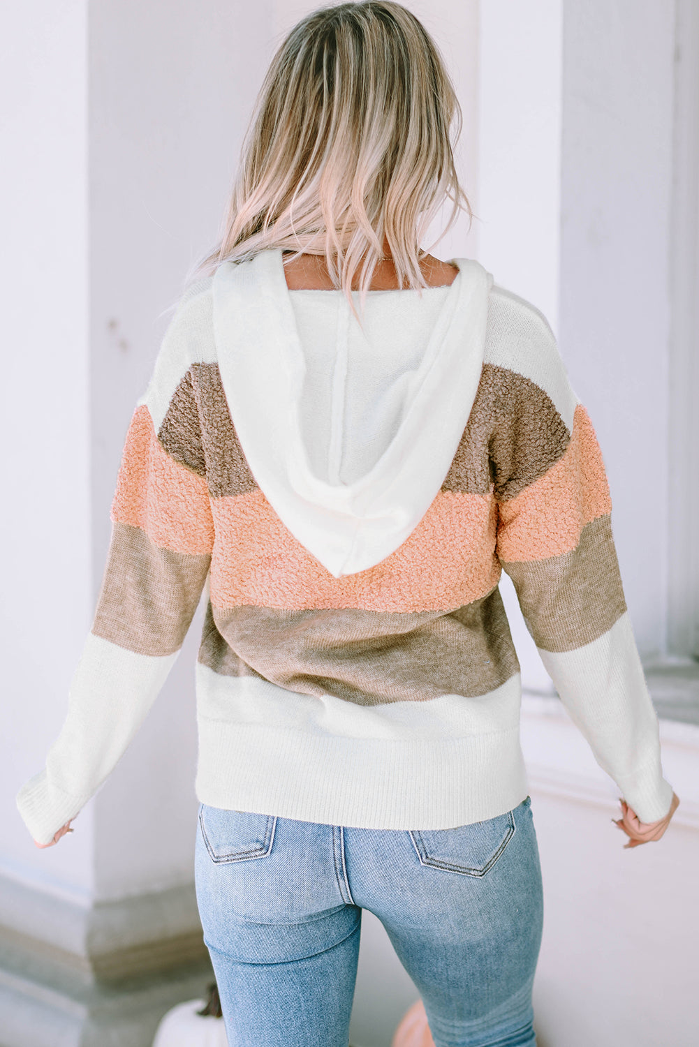 Women's Hooded Sweater Featuring Knitted Drawcord