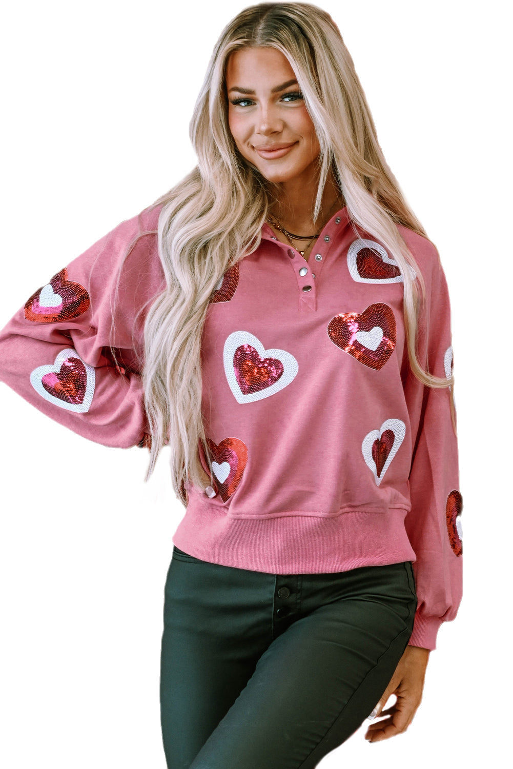 Women's Sweatshirt with Sequin Buttons Mineral-Washed