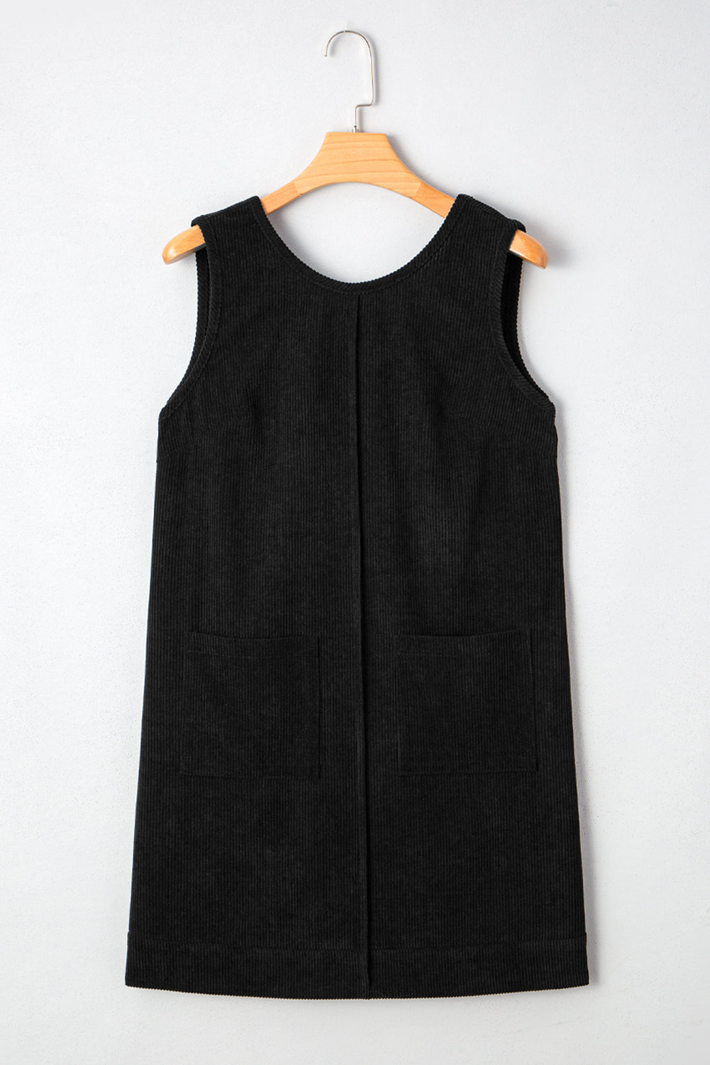 Sleeveless Mini Corduroy Mini Dress With Patched Pockets
