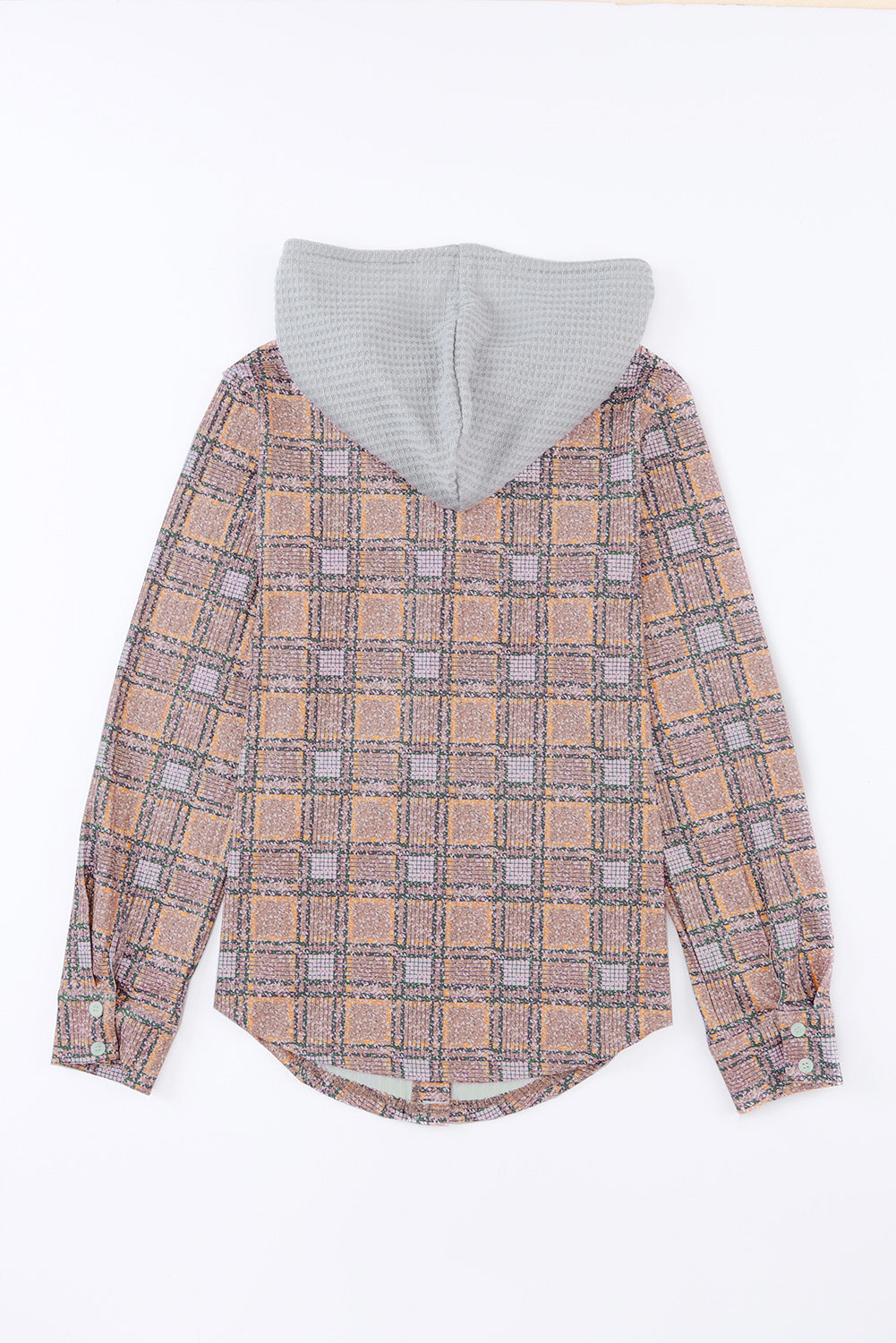 Women's Shacket with Drawcord Plaid Hooded