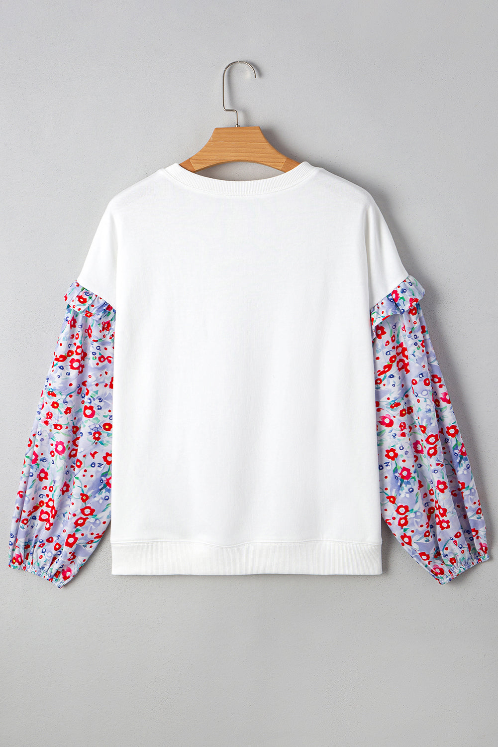 Ruffled Balloon Floral Balloon Sleeve Patchwork Loose Blouse