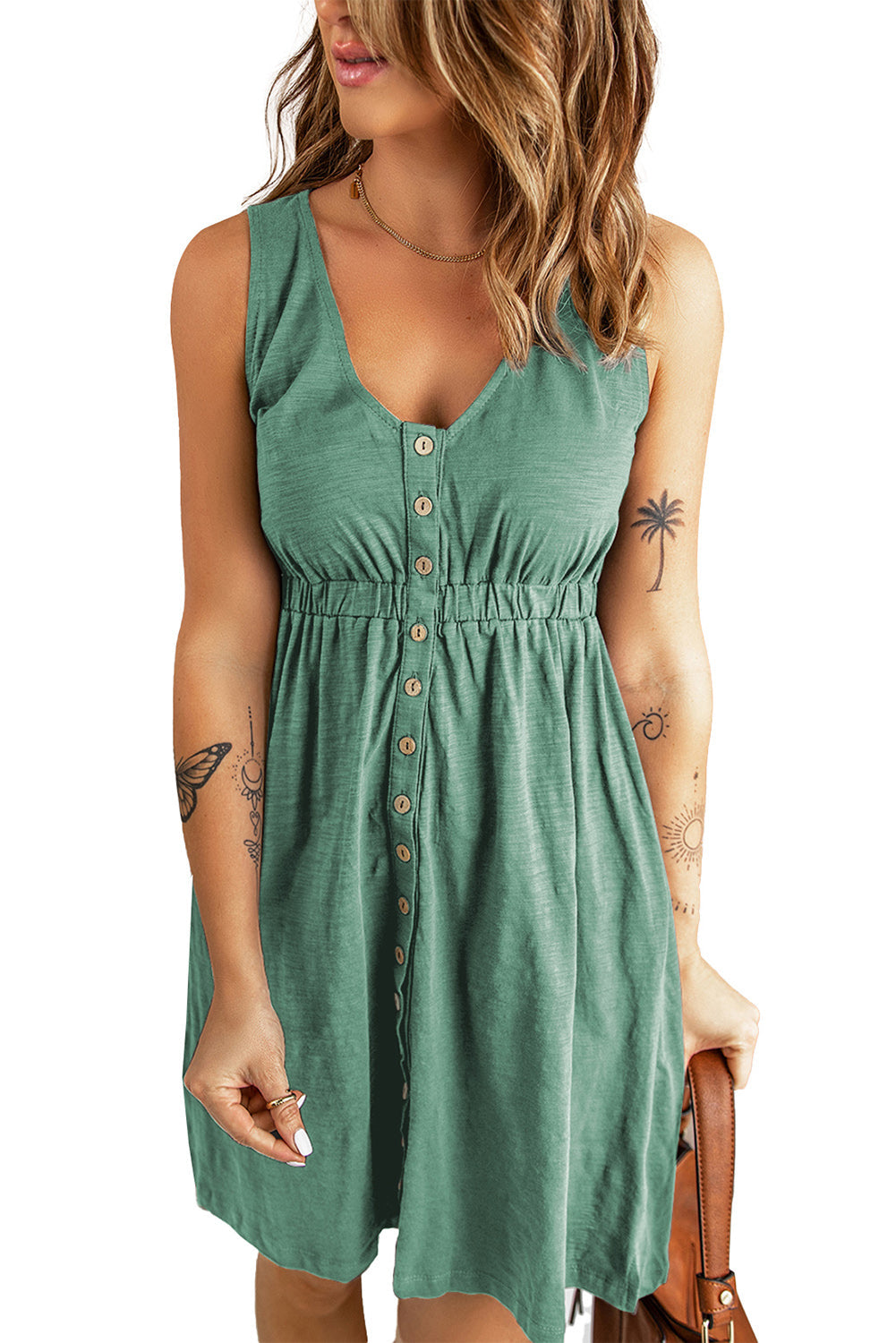 Women's Mini Dress Featuring Sleeveless High-Rise