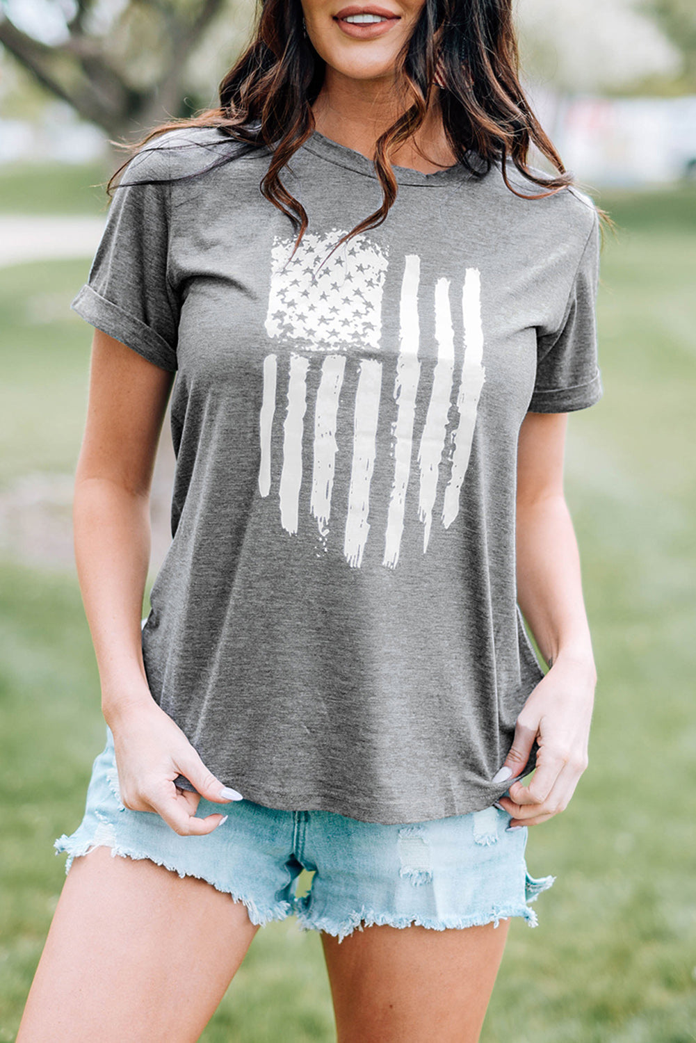 T-shirt for Women Crew Neck America Flag Print