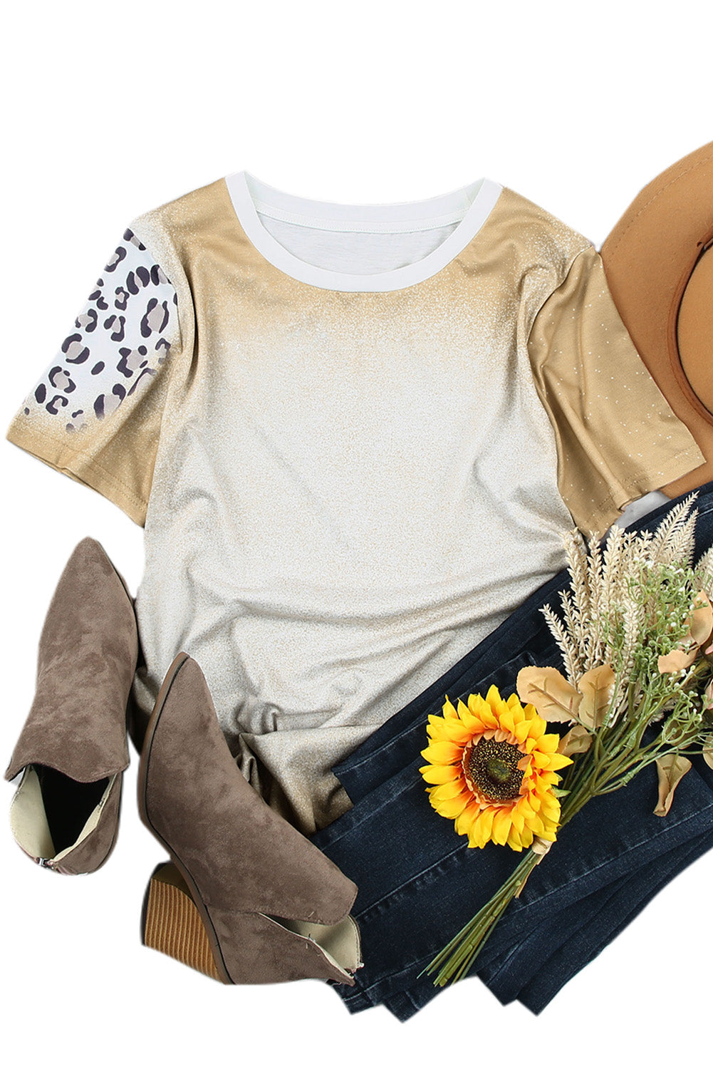 T Shirt for Women Bleached Crew Neck