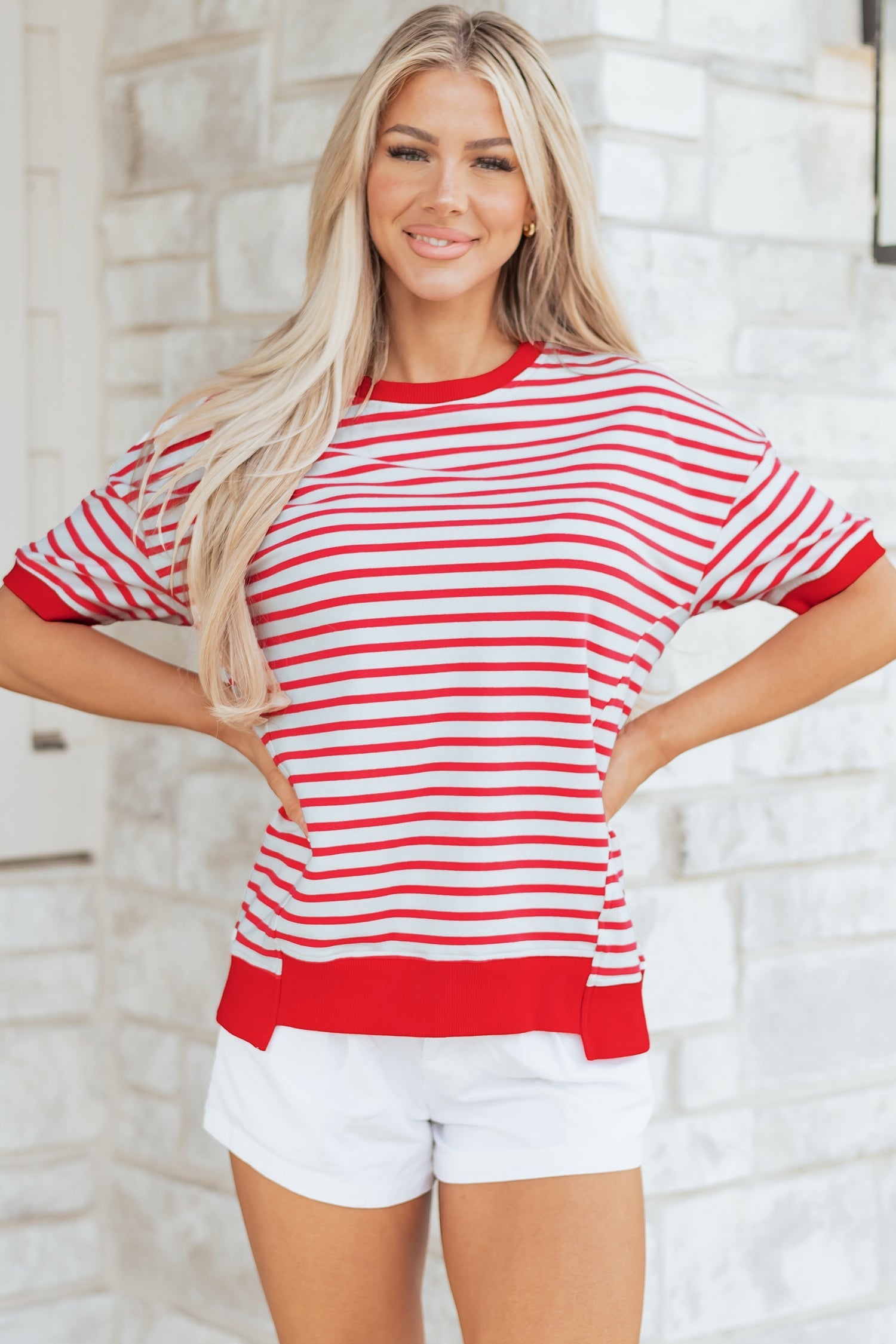 Everyday Drop-Shoulder Red Stripe Half Sleeve T Shirt