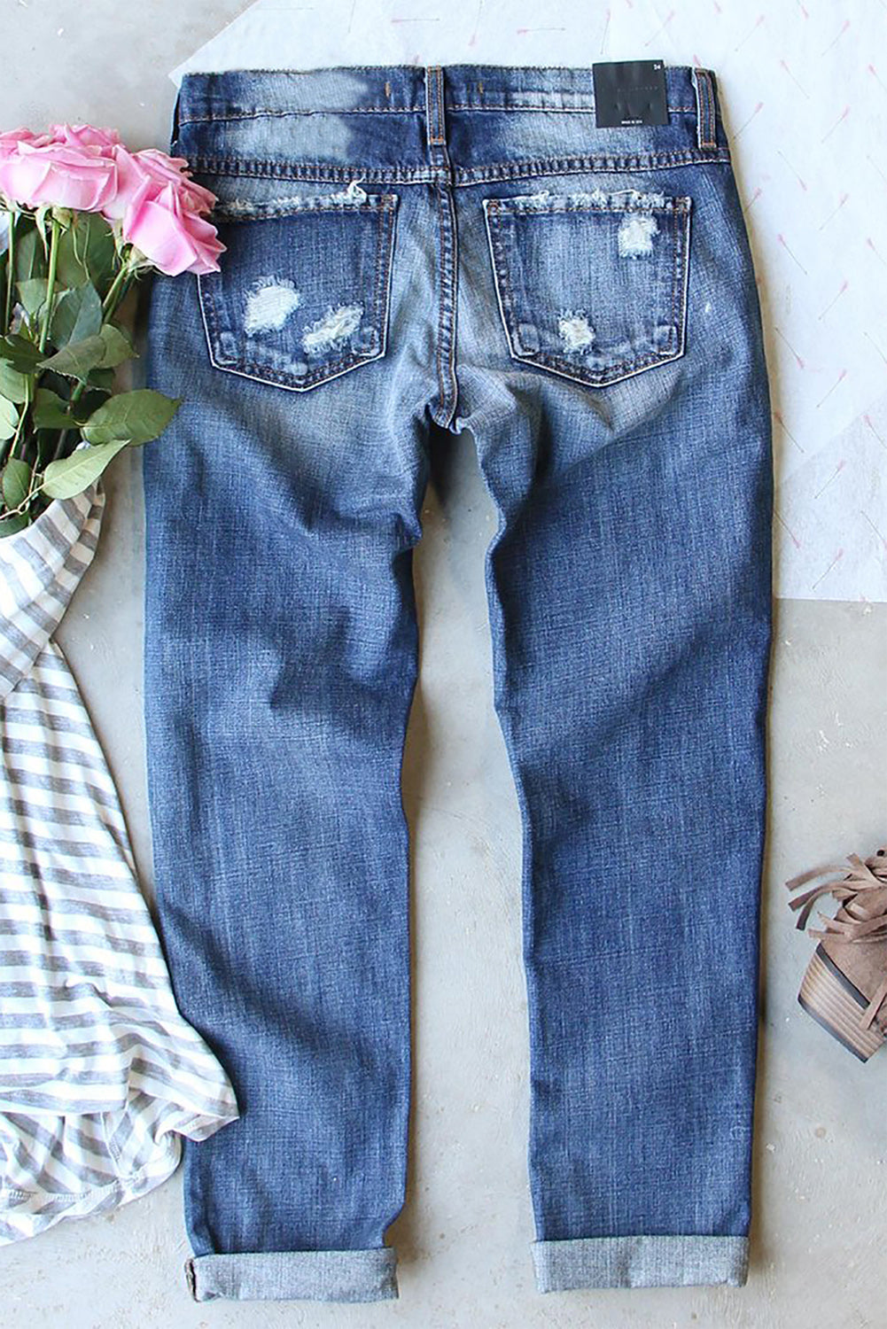 Women's Heart Shaped Straight Leg Distressed Jeans