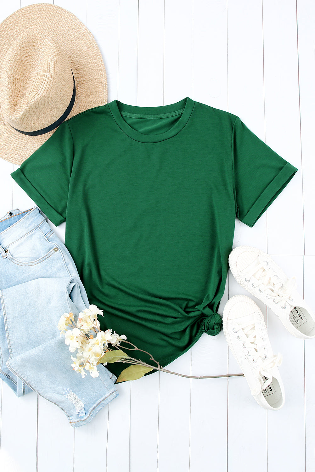 Tee for Women Solid Color Crew Neck Everyday Style