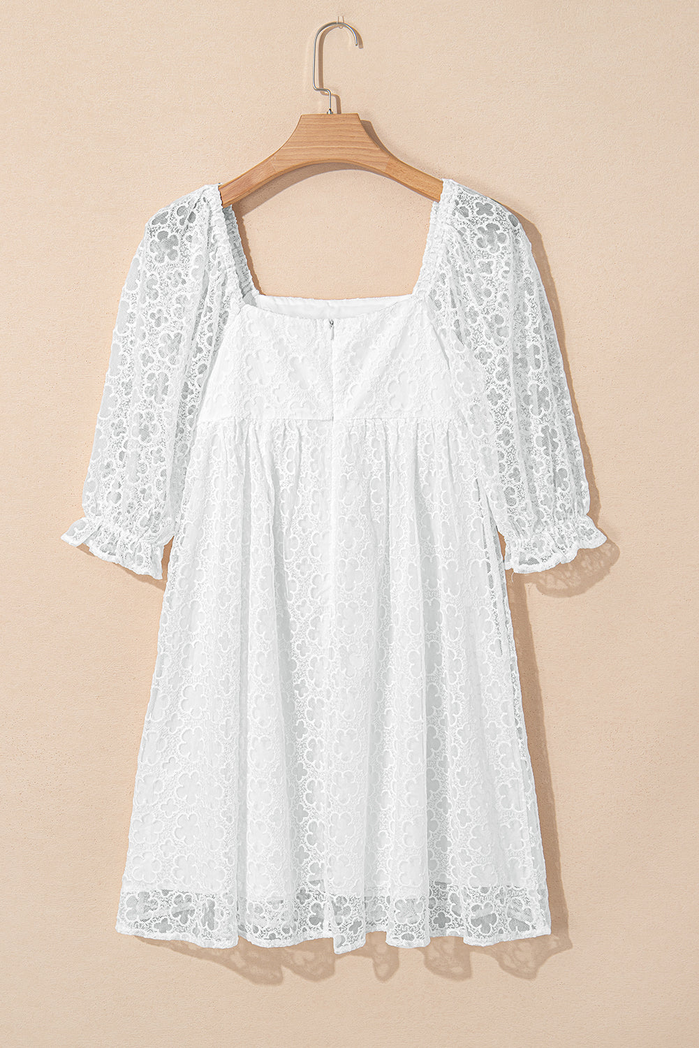 Floral Lace Puff Sleeve Mini Dress in White