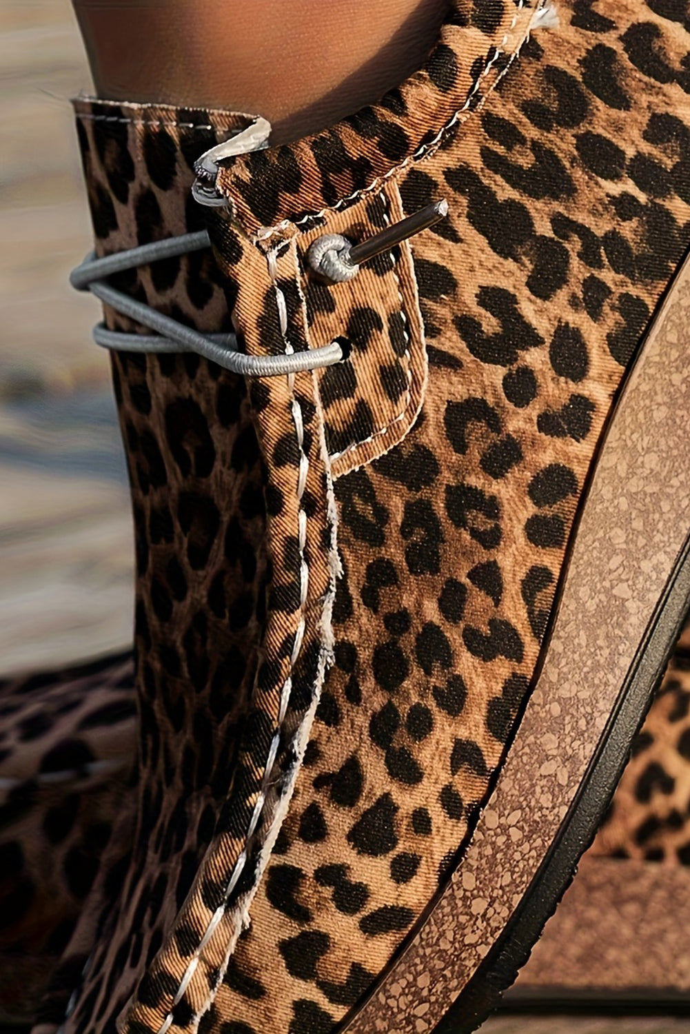 Leopard Lace-up Faux Suede Decor Slip On Shoes