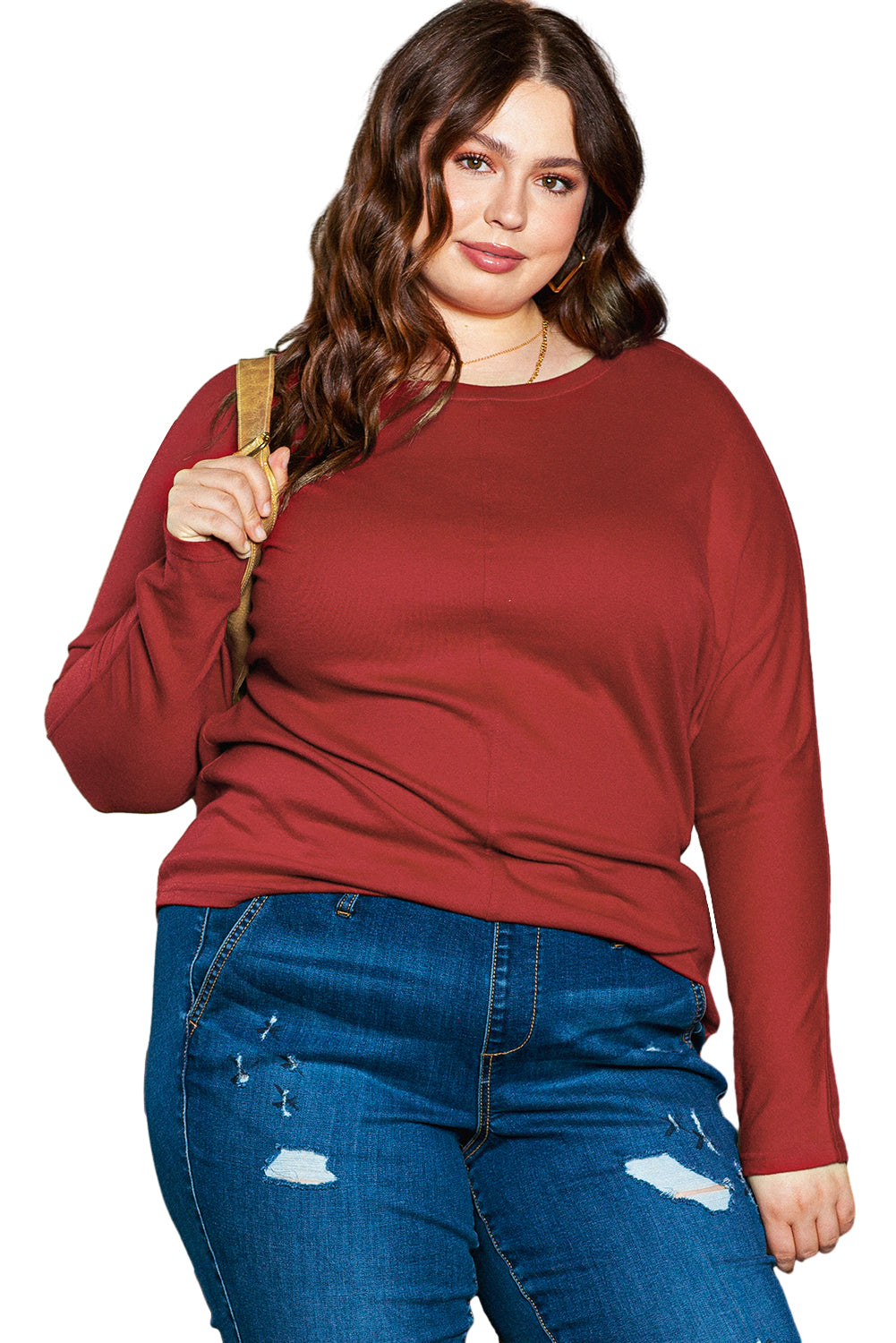 Women's Top Featuring Piping Detail Plus Size Long-Sleeve