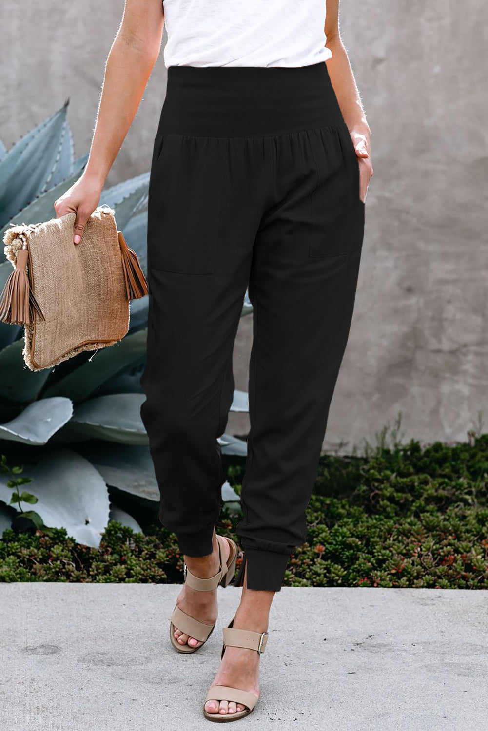 Women's Joggers with Womens Black Pocket-Detail Cotton