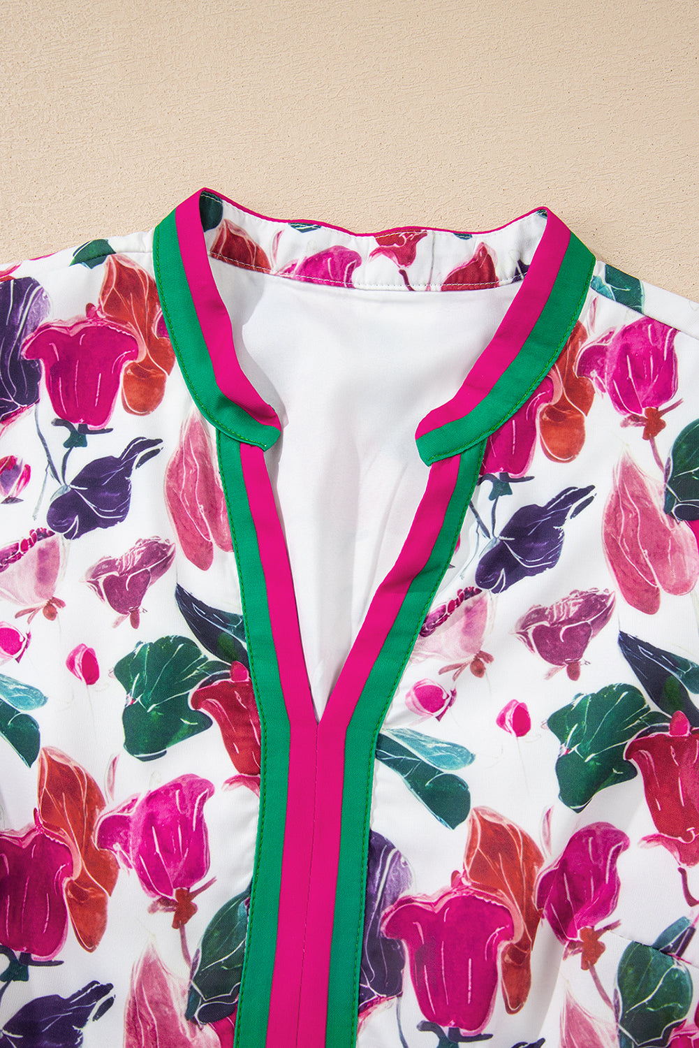 Floral-Print Contrast Striped Detail Long-Sleeved Mini Dress