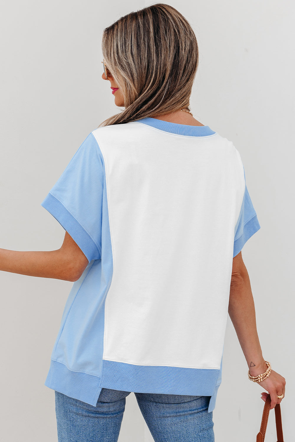 Color Block Exposed Seam Crew Neck T Shirt