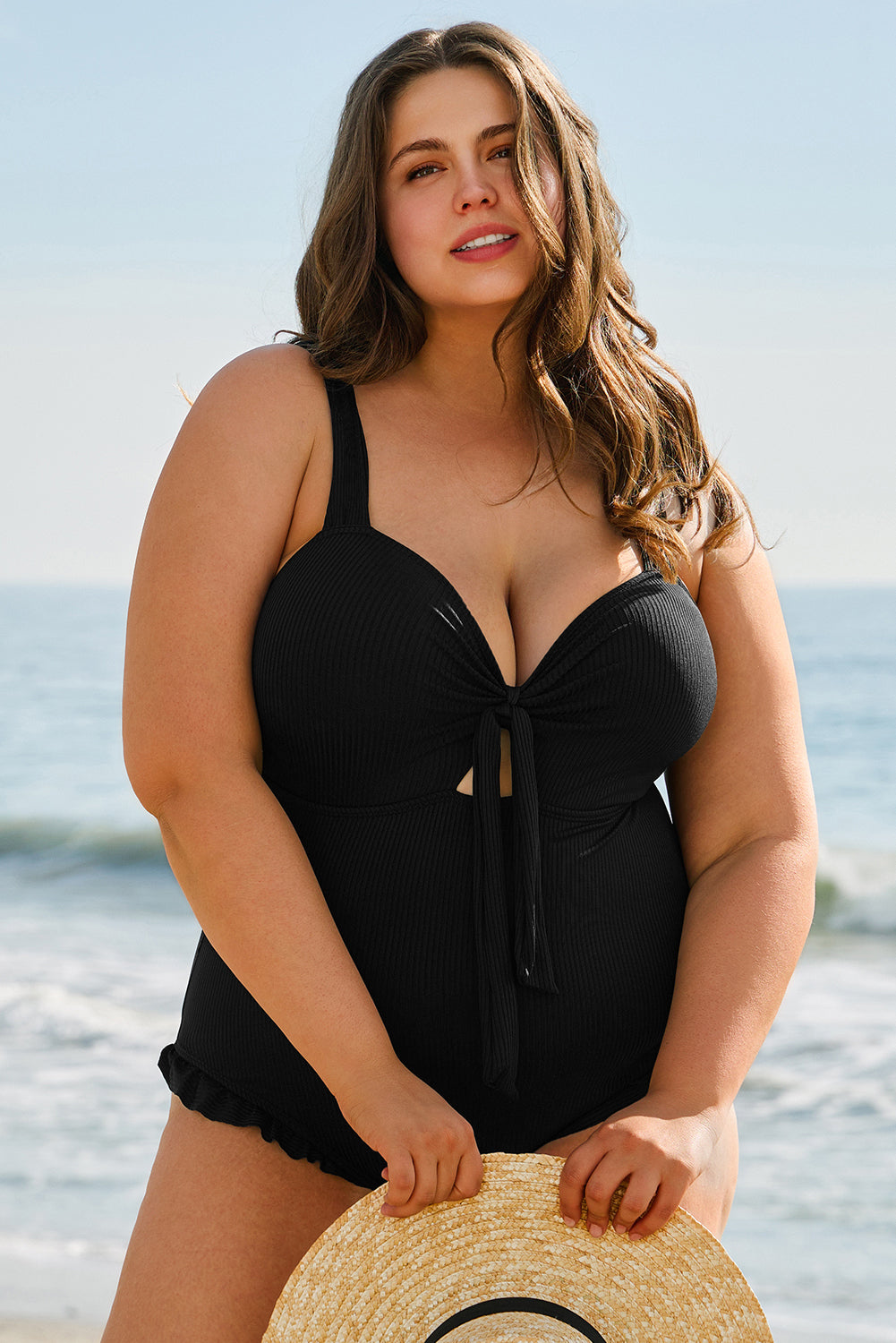 Plus Size Ruffled Trim One Piece Swimwear