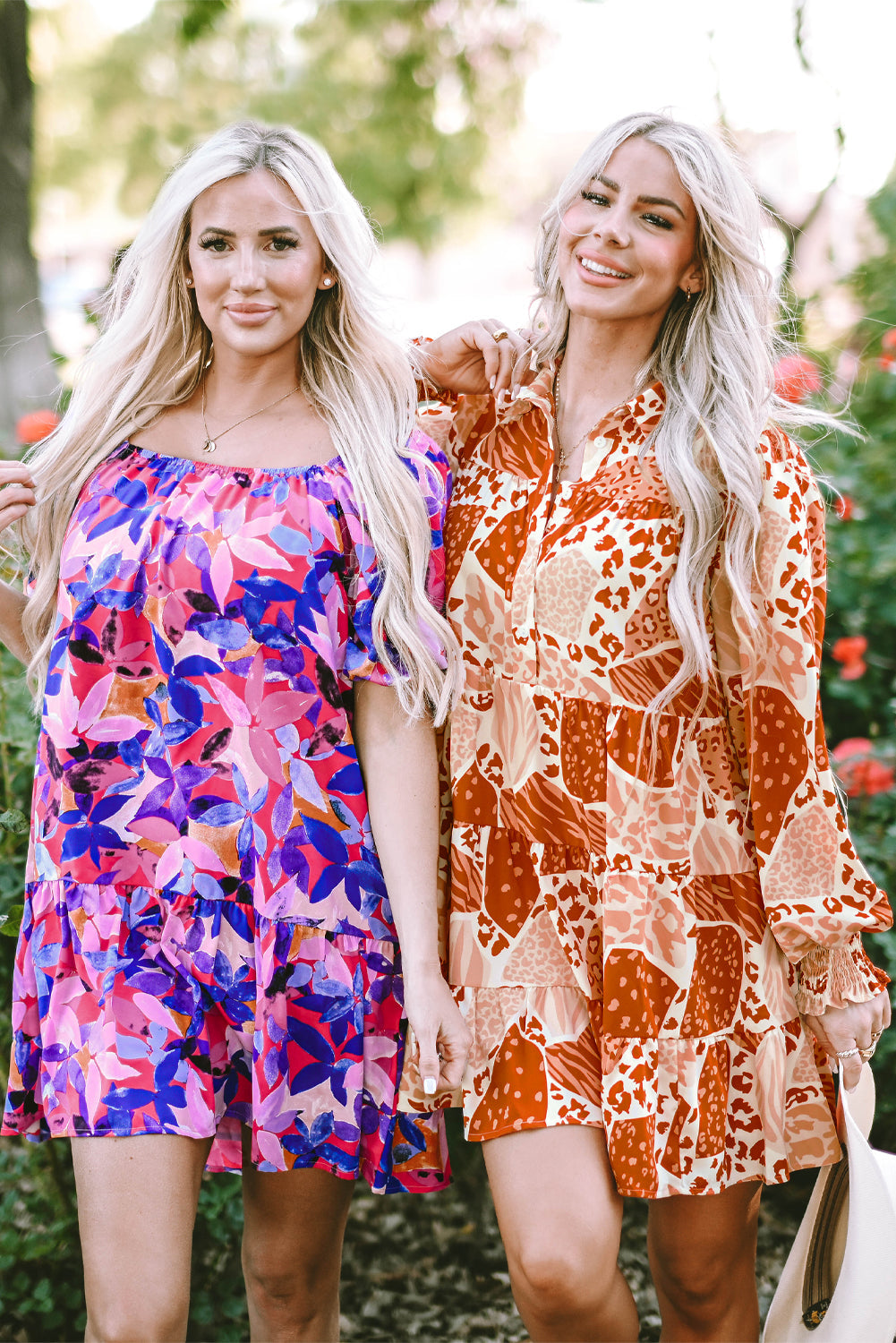 Women's Dresses with Flower Short-Sleeve Ruffle-Trimmed