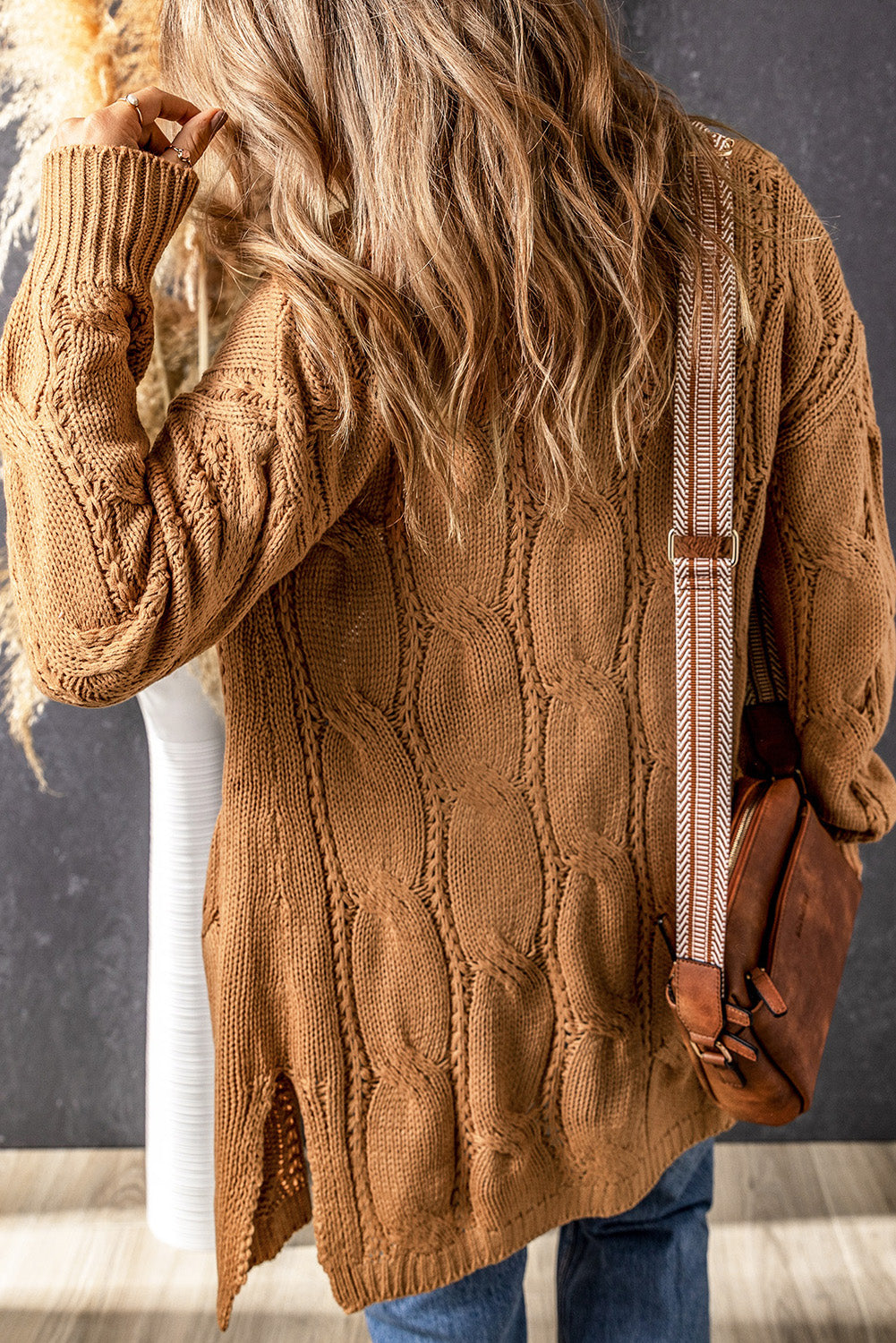 Women's Knit Cardigan Featuring Trim Eyelet Cable Rib-Knitted