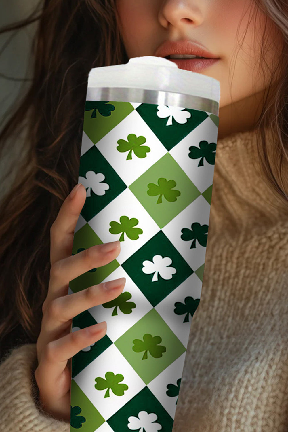 Print Clover Checkered Straw Large Tumbler without Handle 40oz