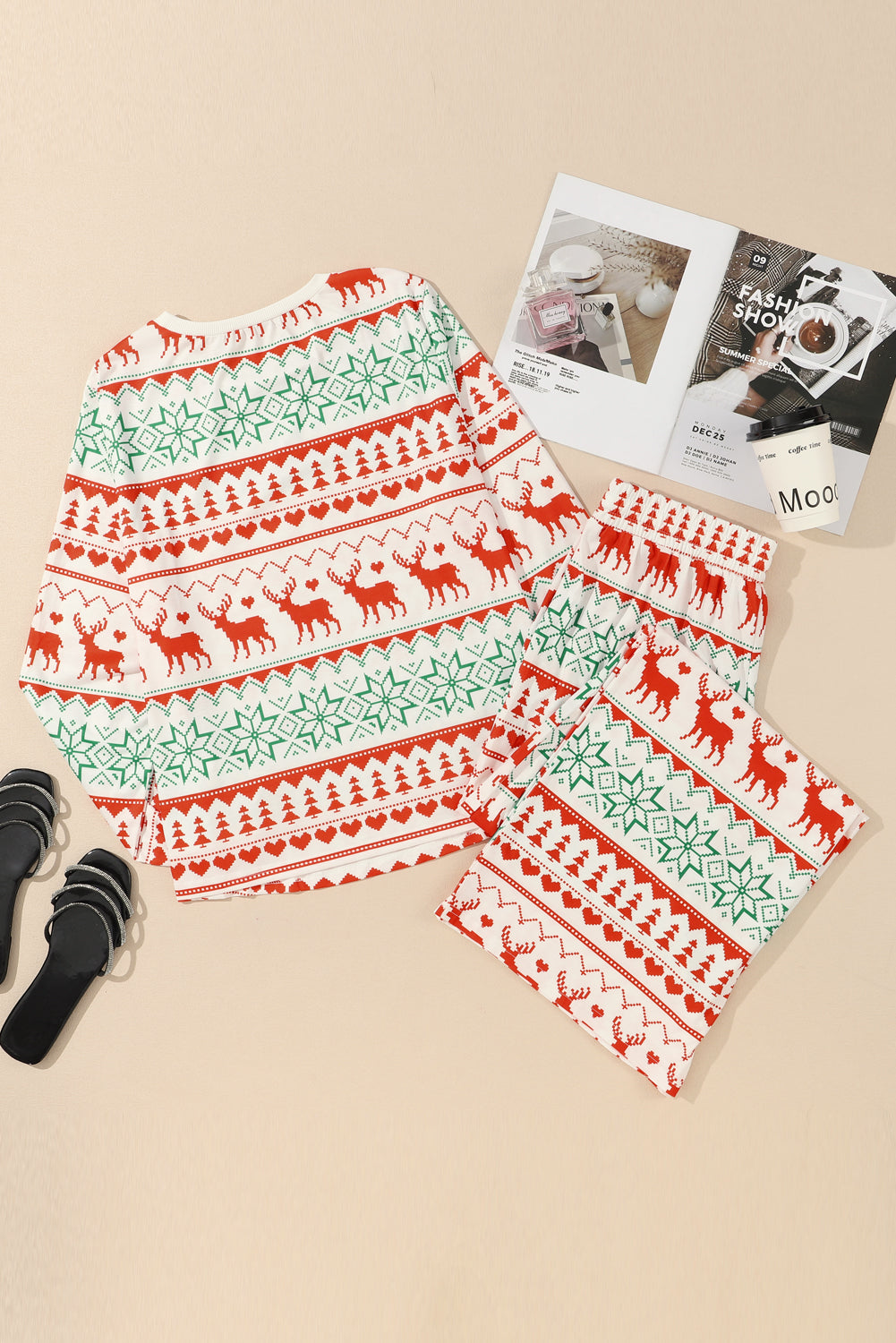 Print Pullover Christmas Pullover and Pants Lounge Set