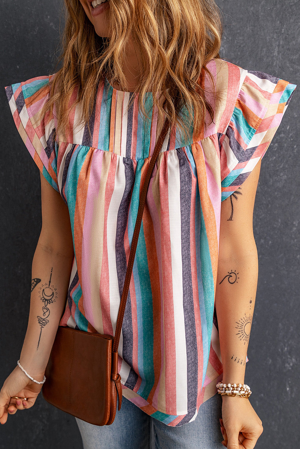 Women's Layered Ruffle-Trimmed Cap Sleeve Top