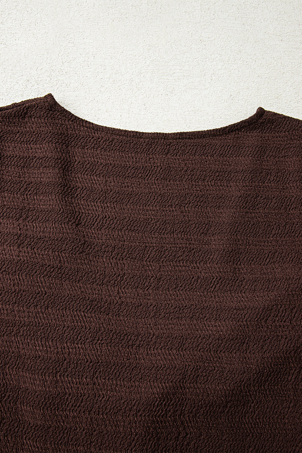 Coffee Front Textured Twist V-Neck Long-Sleeved Slim Solid Top
