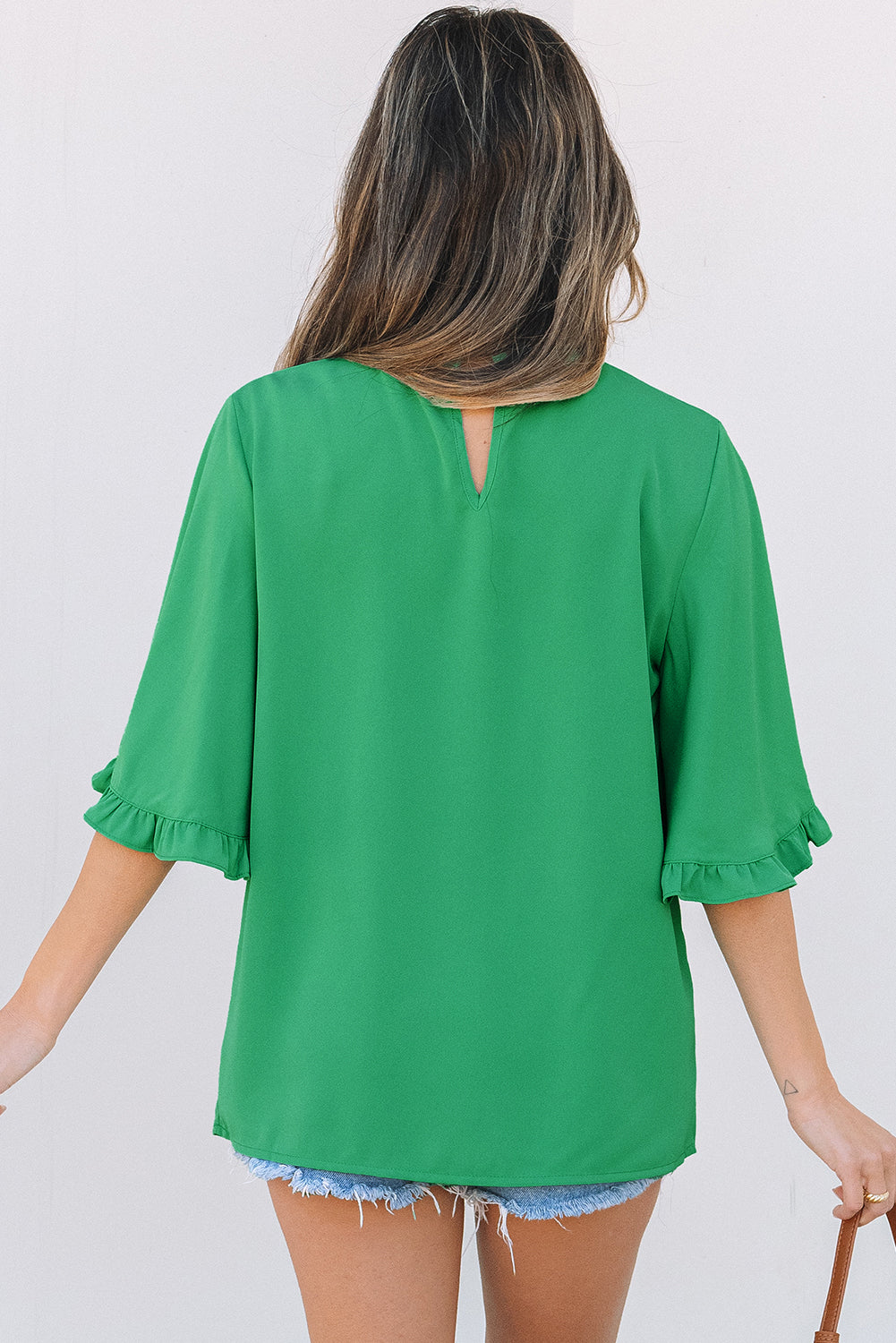 Wide Frilly Round-Neck Half Sleeve Blouse