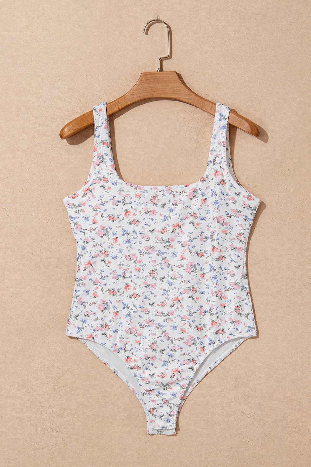White Floral Square Neck Sleeveless Bodysuit